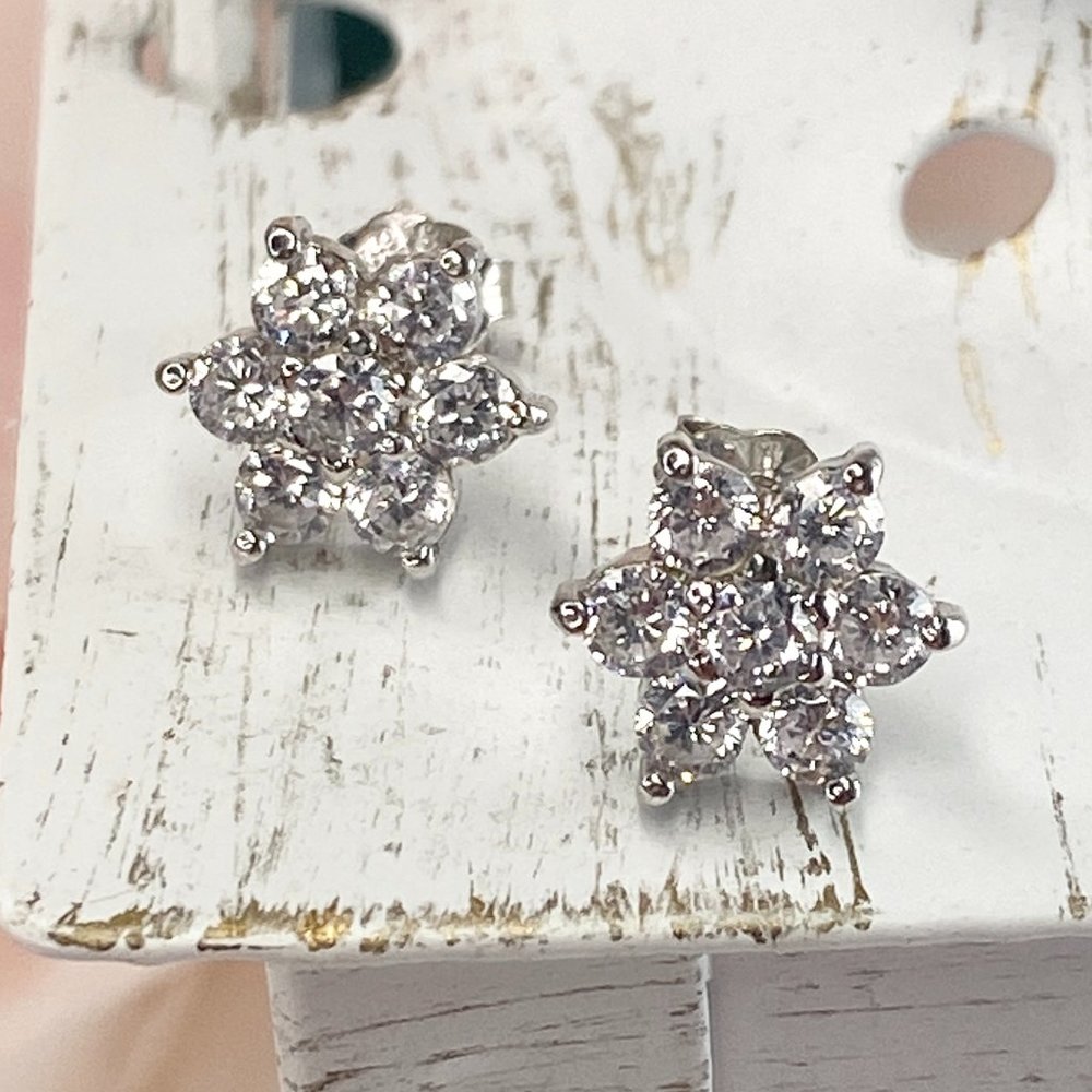 Sterling Silver Star Cubic Zirconia Stud Earrings - Picture 3 of 9